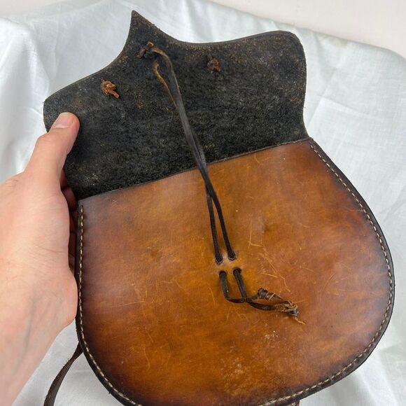 Vintage Leather Brown Purse Hand Made Boho - Picture 5 of 7